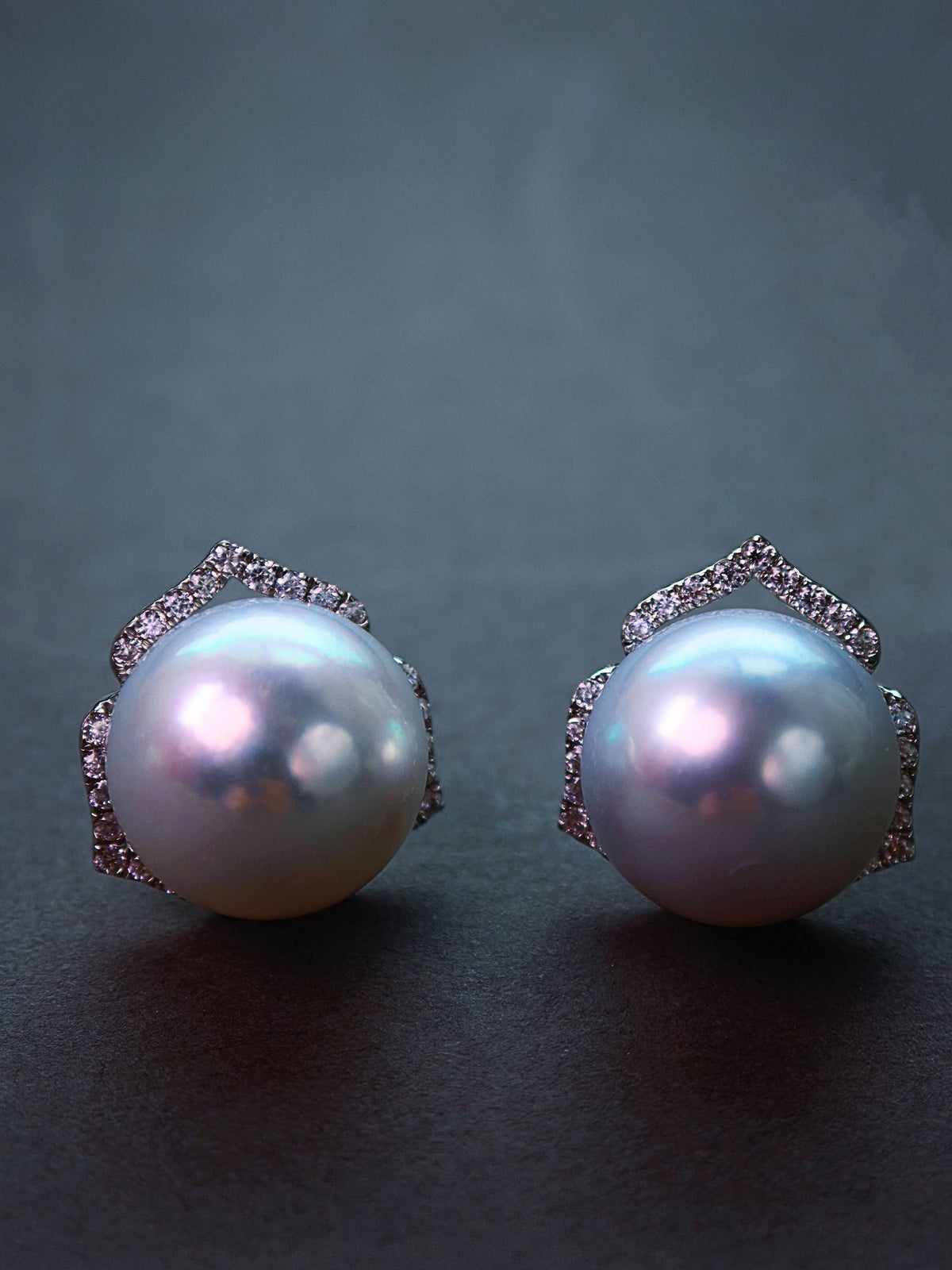 CYRENE Trio Bloom Earrings with matched South Sea pearls, 18K white gold and detachable CZ petal jackets
