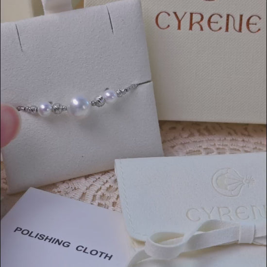 Close-up video of the Moirae Pearl Bar Bracelet showing its three freshwater pearls and textured 925 sterling silver details
