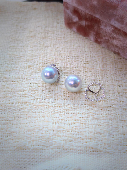 Cyrene Trio Bloom Pearl Earrings shown with detachable three-petal jacket separated from pearl stud